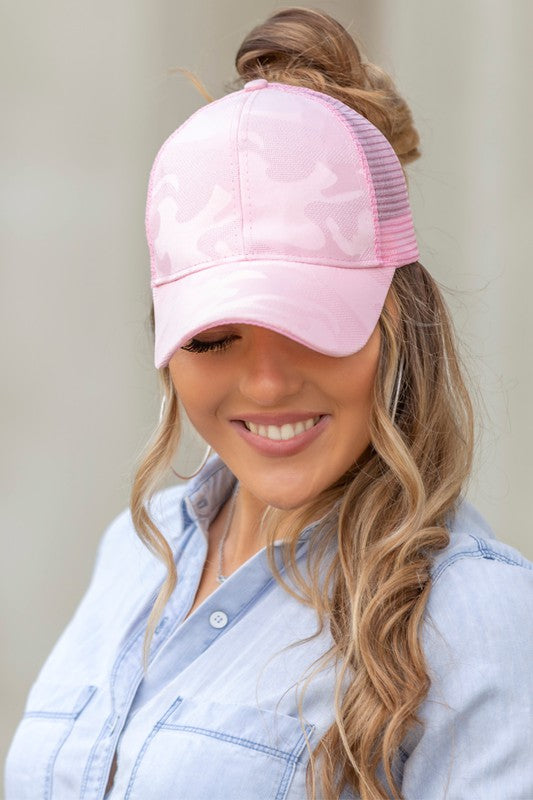 Camo Messy Bun Cap, Multi