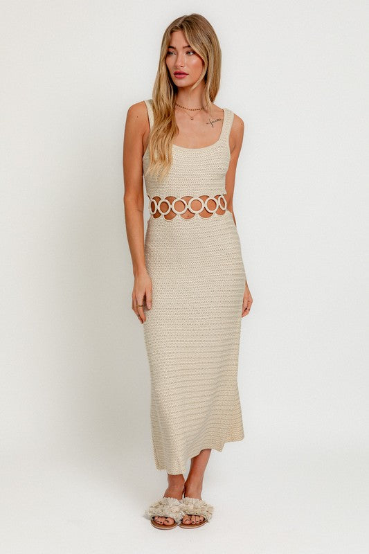 Square Neck Sleeveless Crochet Midi Dress, Multi