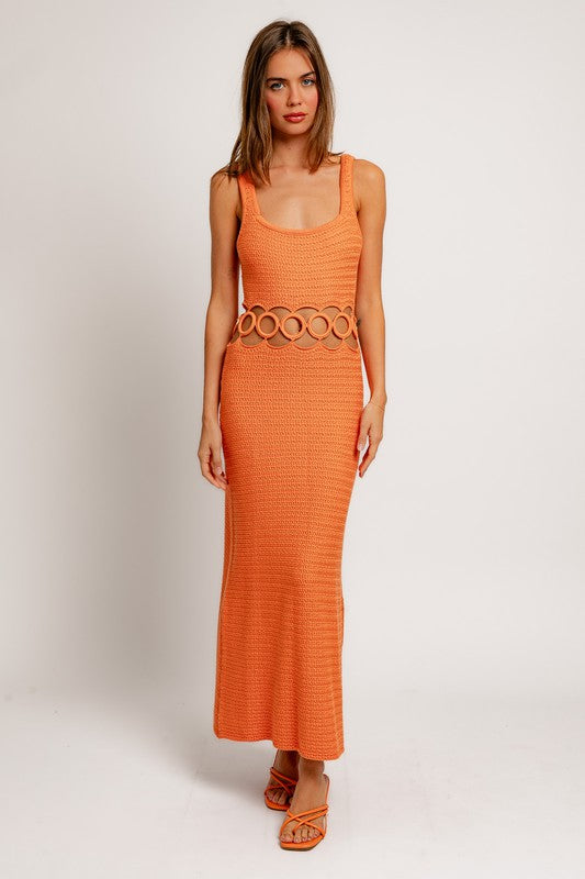 Square Neck Sleeveless Crochet Midi Dress, Multi