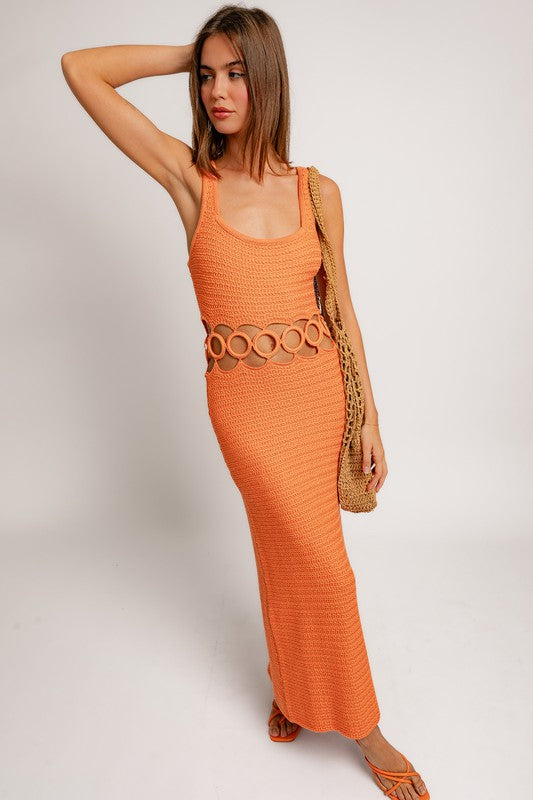 Square Neck Sleeveless Crochet Midi Dress, Multi