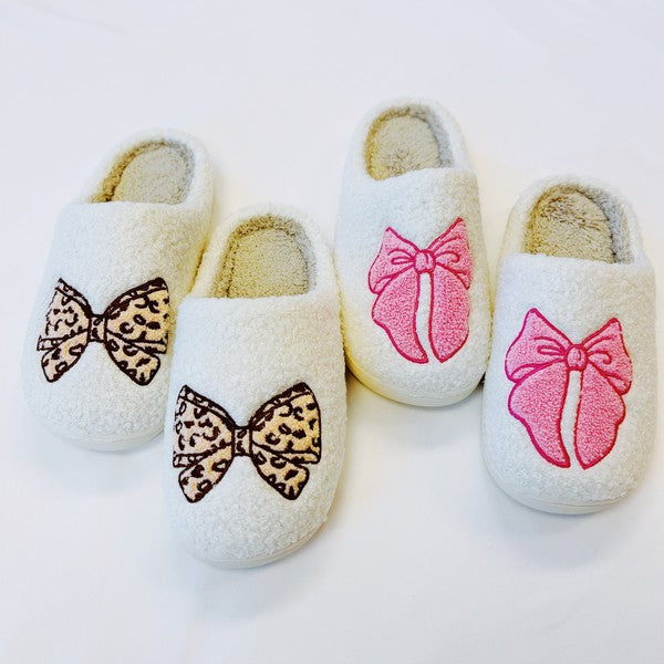 Cozy Bow Lounge Slippers, Pink