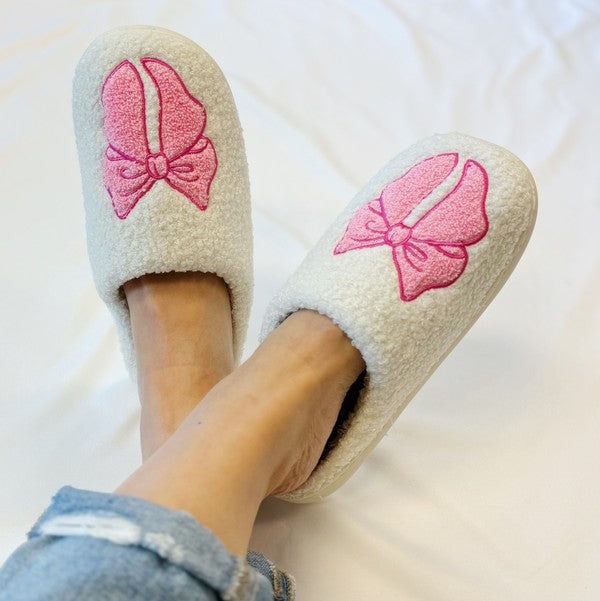 Cozy Bow Lounge Slippers, Pink