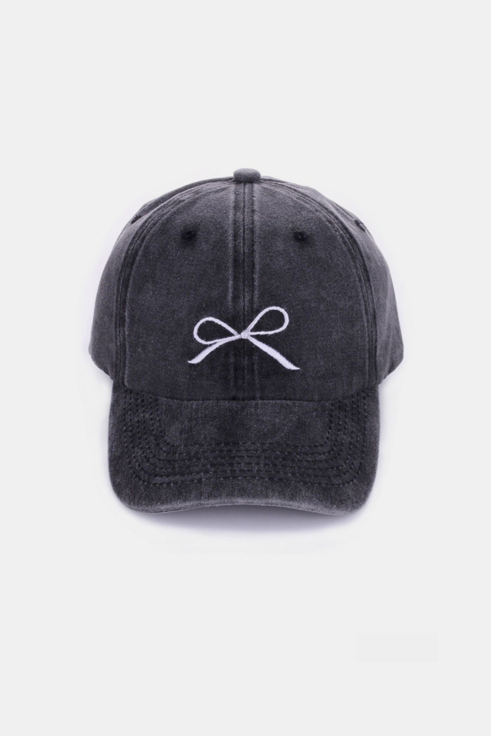 Bow Embroidered Washed Cotton Cap, Multi