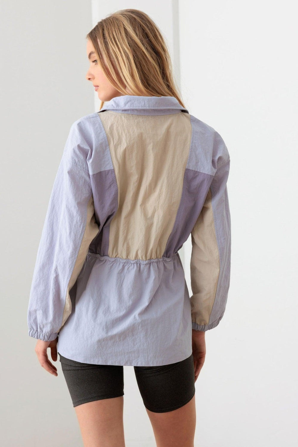 Color Block Collared Wind Breaker Jacket, Lavender Cream