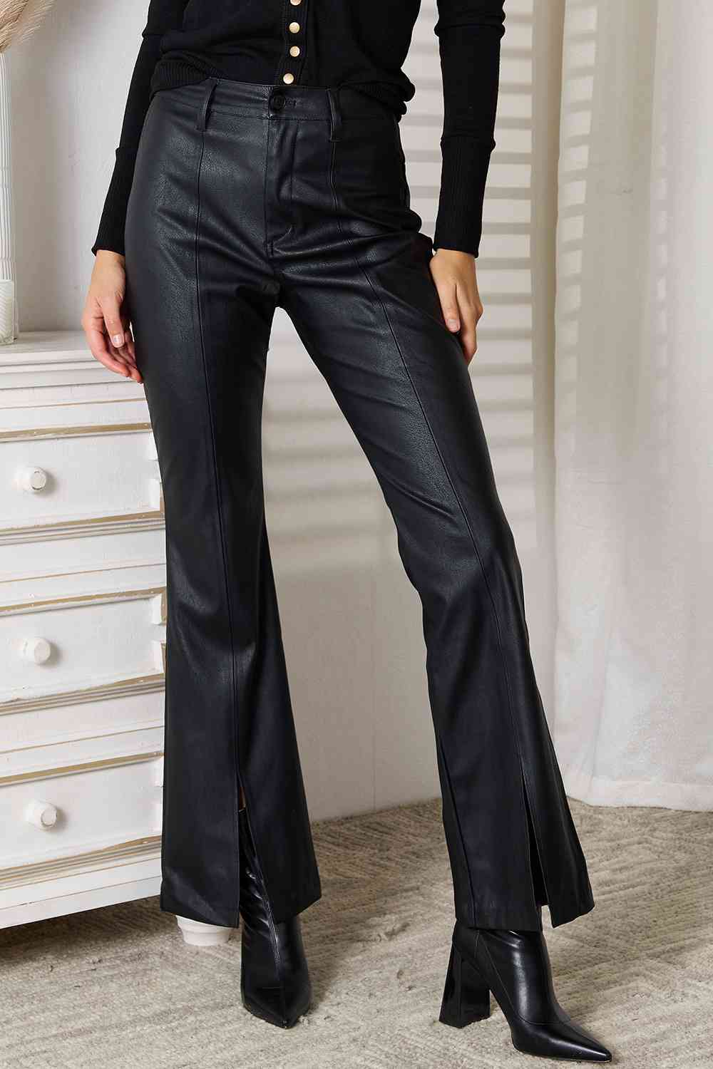 KANCAN Slit Flare Leg Pants, Black